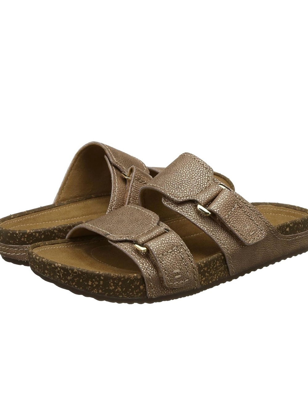 Clarks Artisan Metallic Taupe Double-Strap Slide Sandals